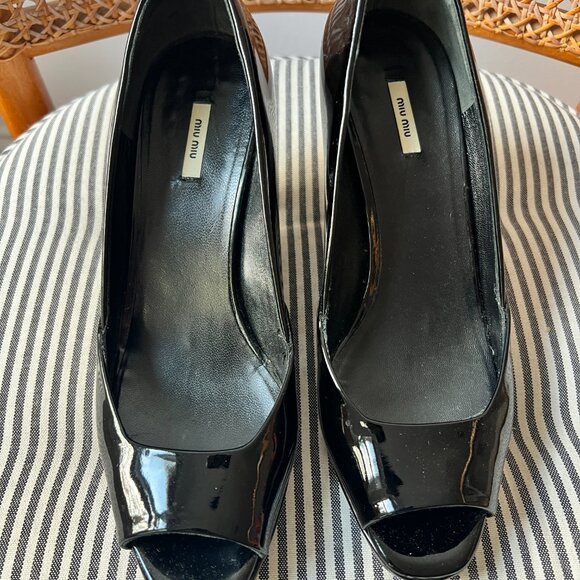 vintage Miu Miu black patent peep toe wedges size 37 Brand New NIB - Picture 3 of 11